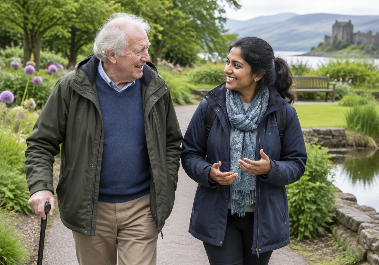 A companion enjoying an outing with an older adult